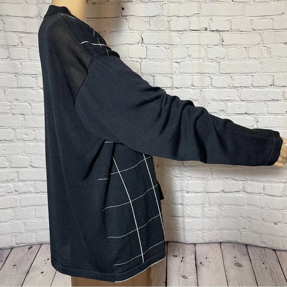 Genelli Silk Windowpane Black Knit Sweater Size XL